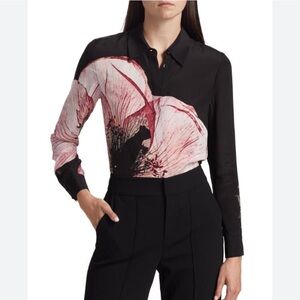 Alice + Olivia Black and Pink Floral Button-Down Shirt